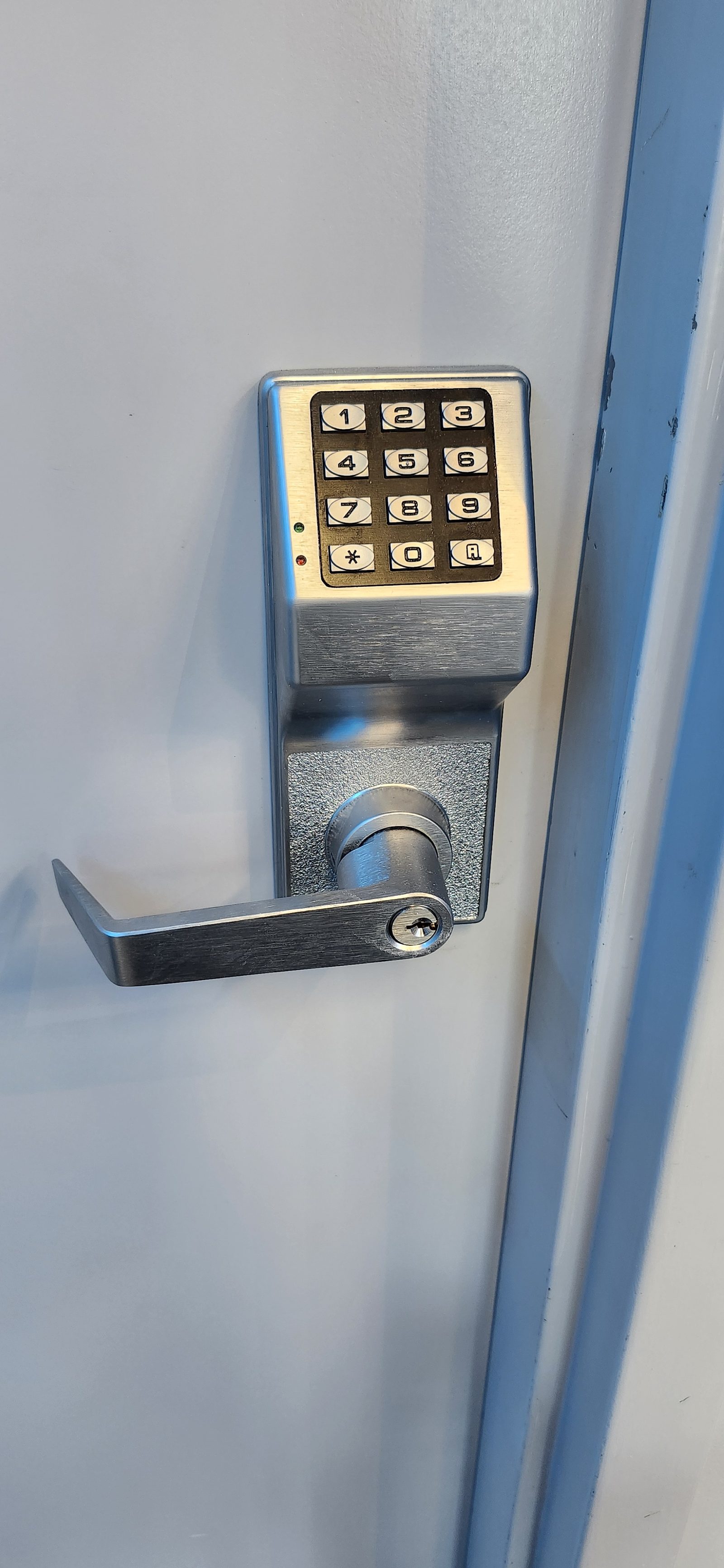 Commercial-grade keypad lever lock installed on a door in Katy, TX
